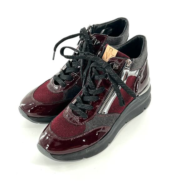 Ron White Rayla High Top Wedge Sneaker 39 8.5 9 NWOT Burgundy Black - Picture 5 of 9
